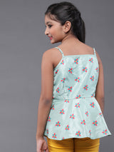 Sea Green Floral Print Top - Elganza