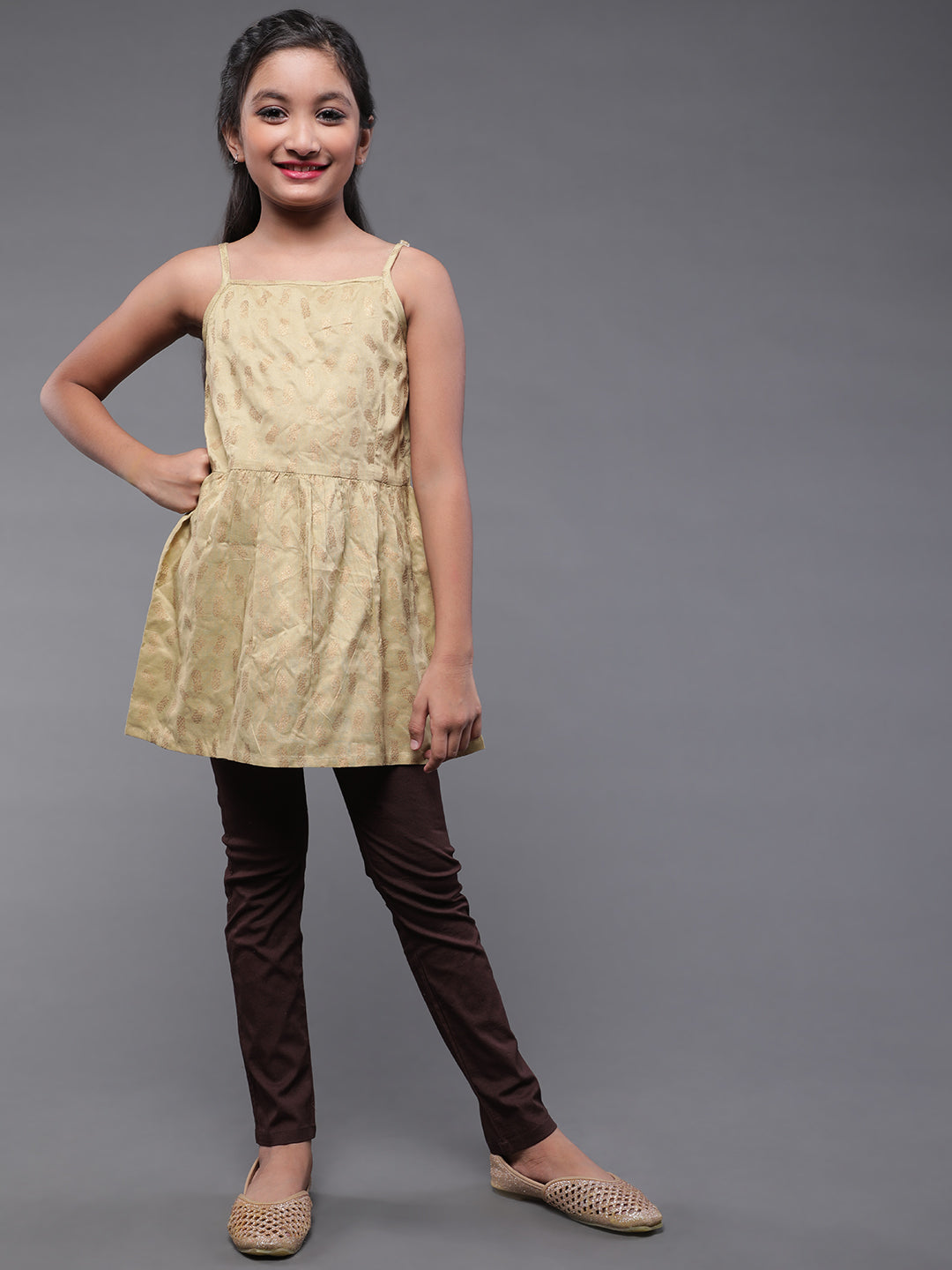 Beige Gold Print Tunic - Elganza