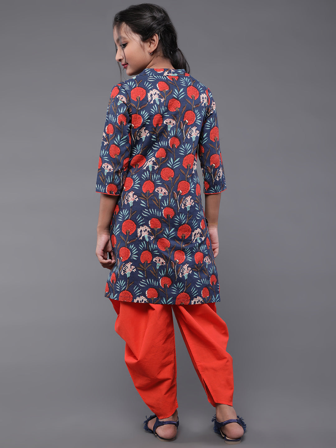 Blue Floral Print Kurta With Dhoti Pant - Elganza