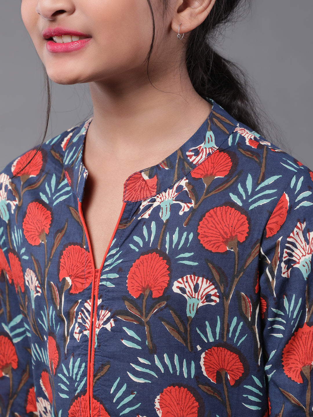 Blue Floral Print Kurta With Dhoti Pant - Elganza