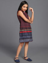 Maroon Striped Shift Dress - Elganza