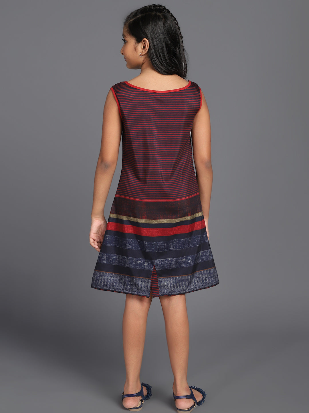 Maroon Striped Shift Dress - Elganza