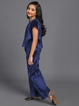 Navy Blue Pleated Top With Palazzo - Elganza