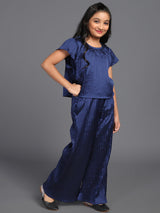 Navy Blue Pleated Top With Palazzo - Elganza
