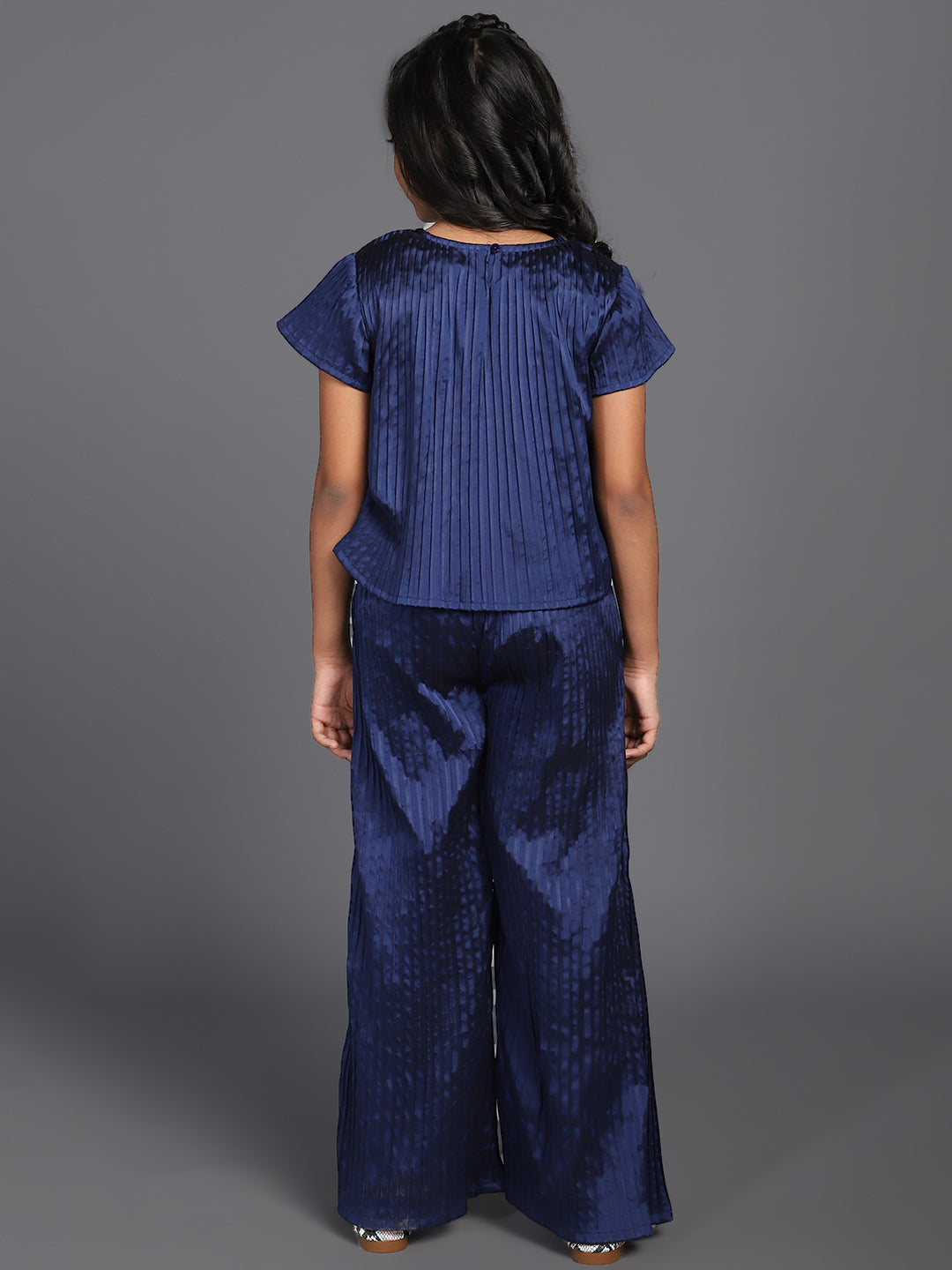 Navy Blue Pleated Top With Palazzo - Elganza