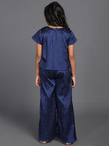 Navy Blue Pleated Top With Palazzo - Elganza