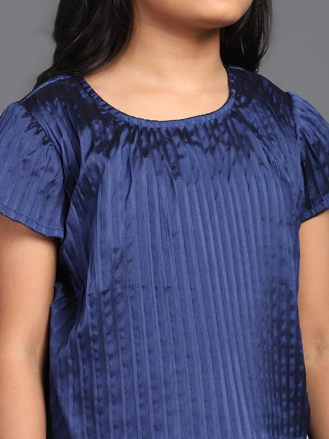 Navy Blue Pleated Top With Palazzo - Elganza