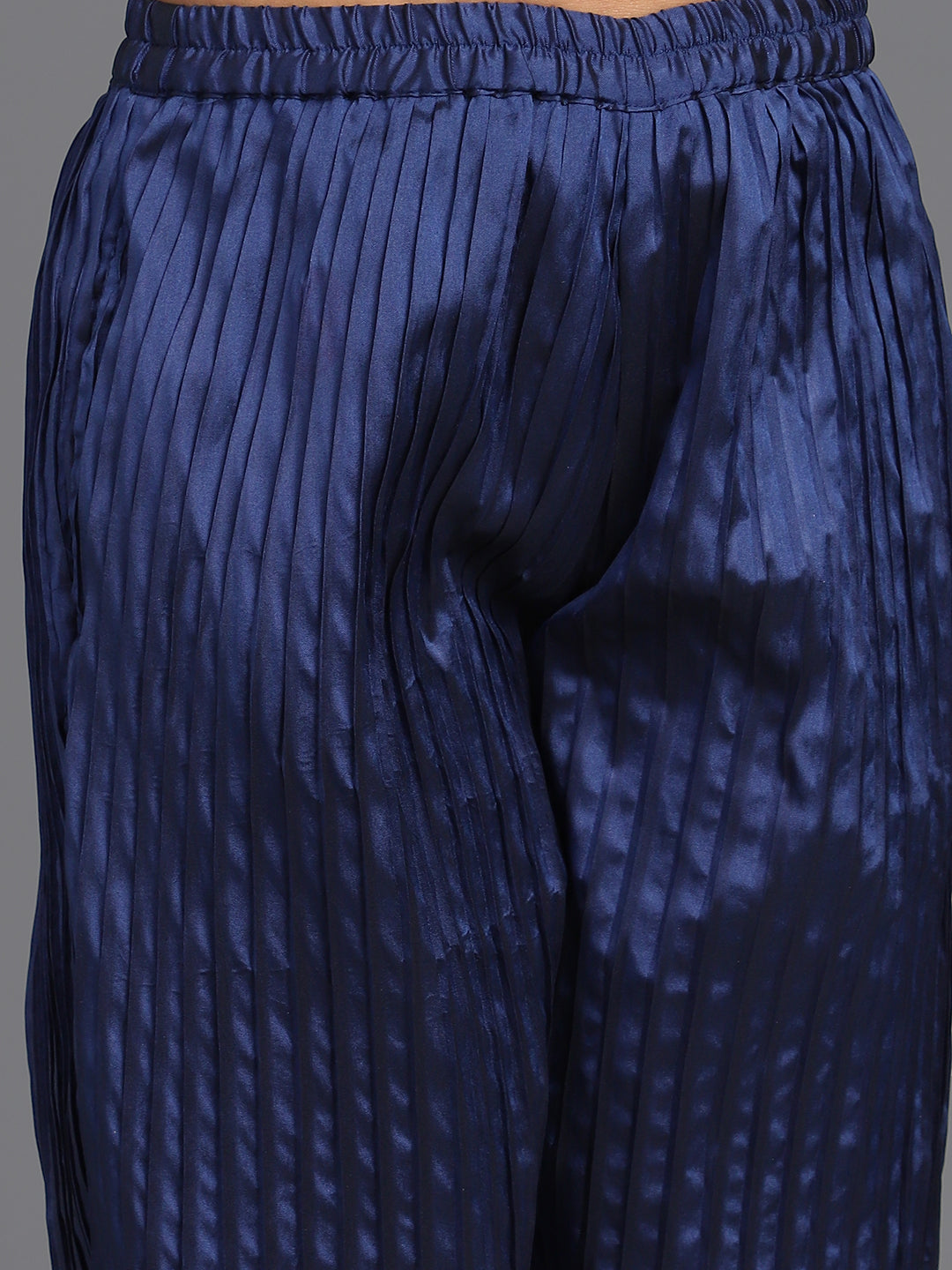 Navy Blue Pleated Top With Palazzo - Elganza