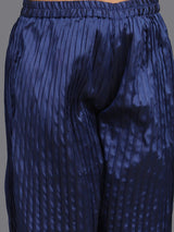 Navy Blue Pleated Top With Palazzo - Elganza