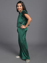 Green Pleated Top With Palazzo - Elganza