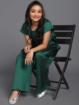 Green Pleated Top With Palazzo - Elganza