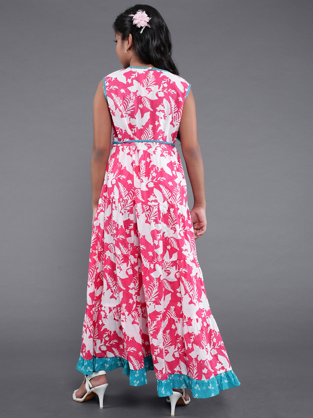 Pink Floral Print Fit And Flare Dress - Elganza