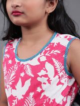 Pink Floral Print Fit And Flare Dress - Elganza