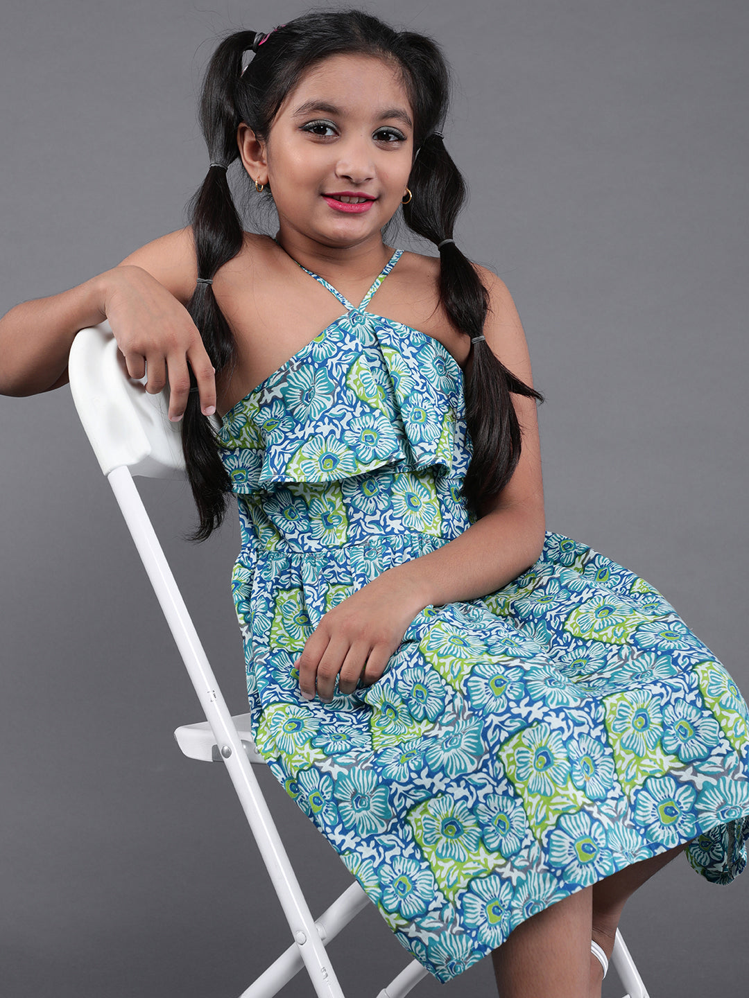 Blue Printed Dress - Elganza