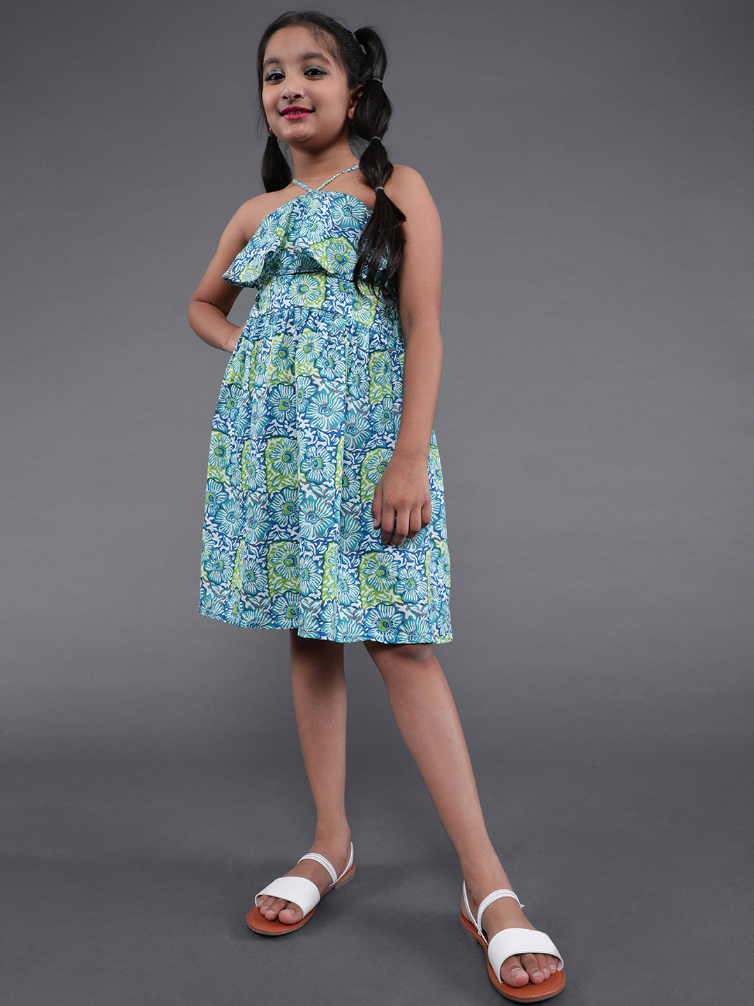 Blue Printed Dress - Elganza