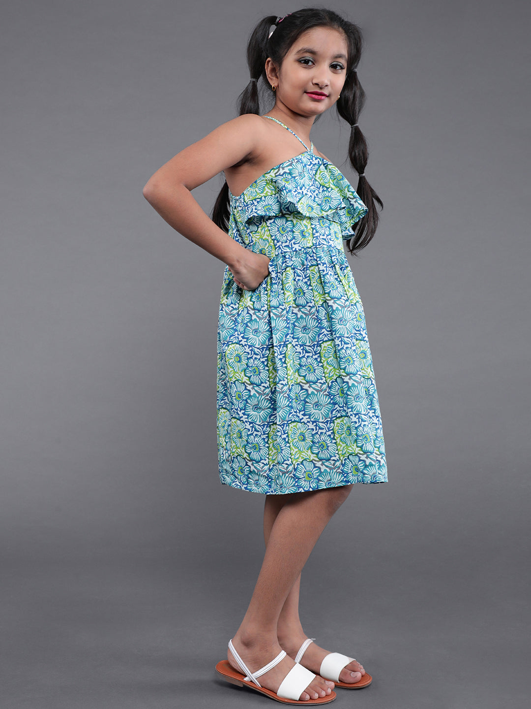 Blue Printed Dress - Elganza