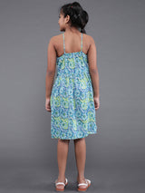 Blue Printed Dress - Elganza