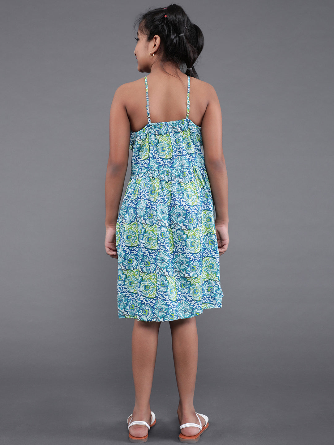 Blue Printed Dress - Elganza
