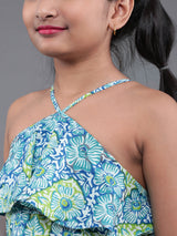 Blue Printed Dress - Elganza