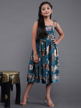 Blue Floral Print Fit & Flare Dress - Elganza