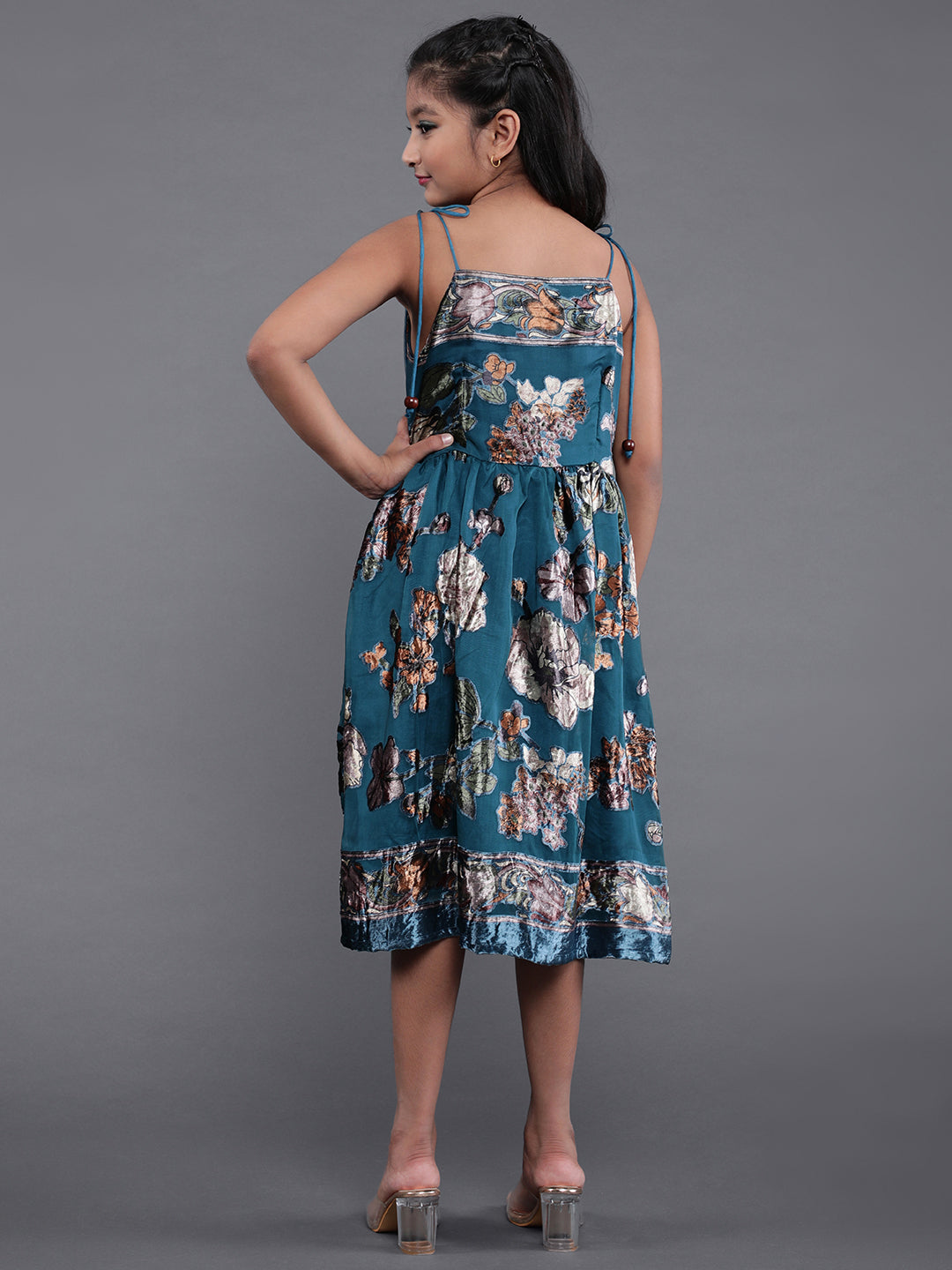 Blue Floral Print Fit & Flare Dress - Elganza