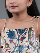 Beige Floral Print Fit & Flare Dress - Elganza