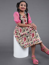 Cream Floral Print Dress - Elganza