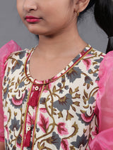 Cream Floral Print Dress - Elganza