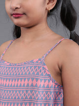 Peach Geometric Print Sleeveless Playsuit - Elganza