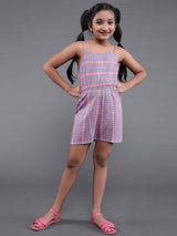 Peach Geometric Print Sleeveless Playsuit - Elganza