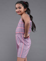 Peach Geometric Print Sleeveless Playsuit - Elganza