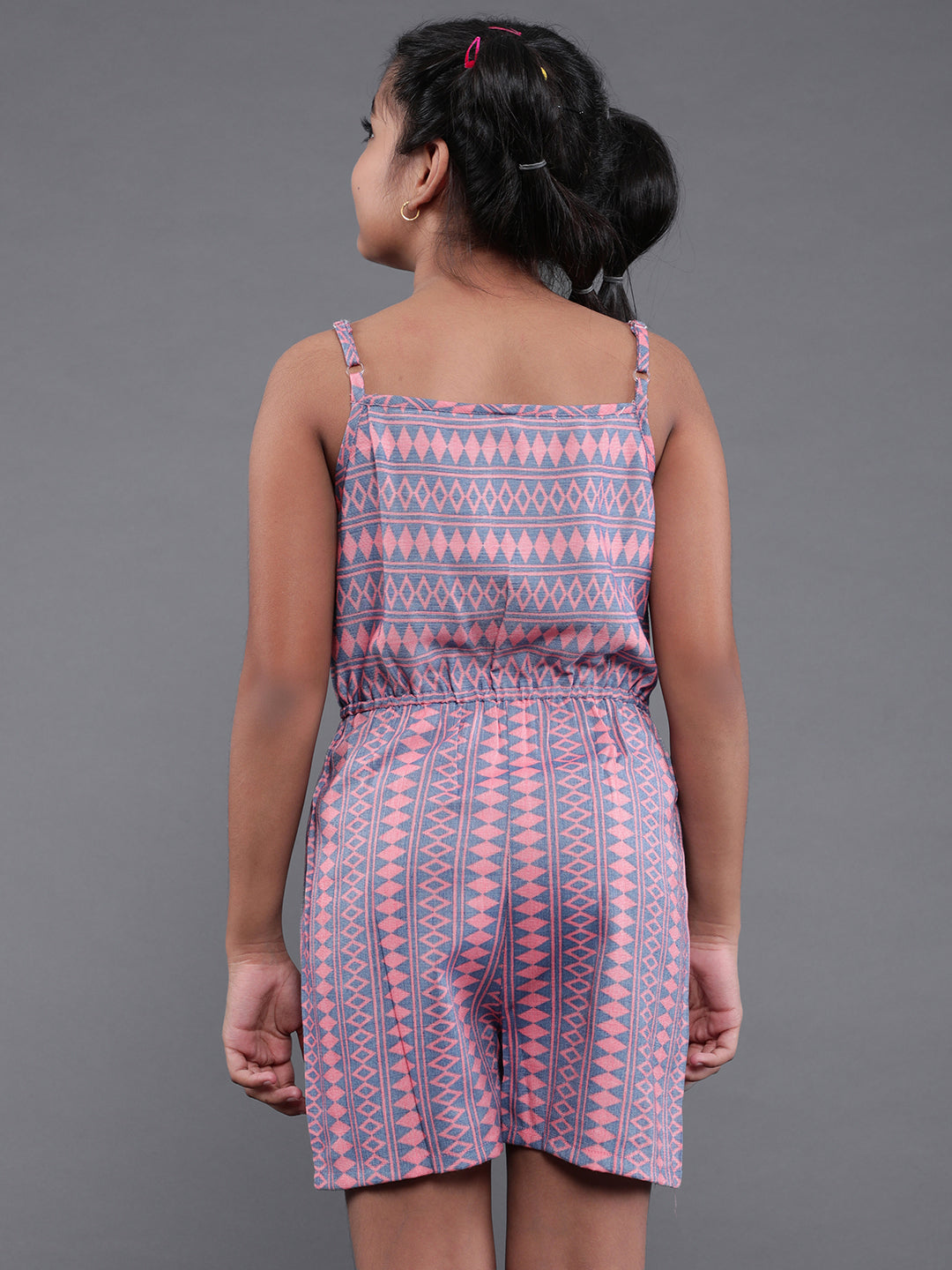 Peach Geometric Print Sleeveless Playsuit - Elganza