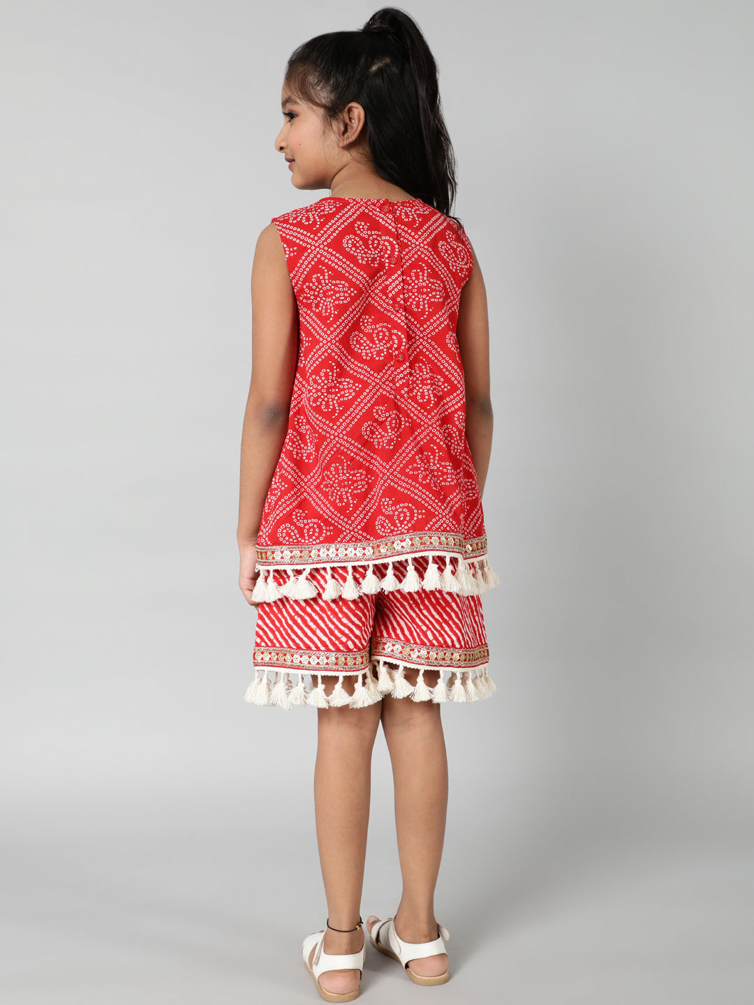 Red Printed Playsuit With Embroidery - Elganza