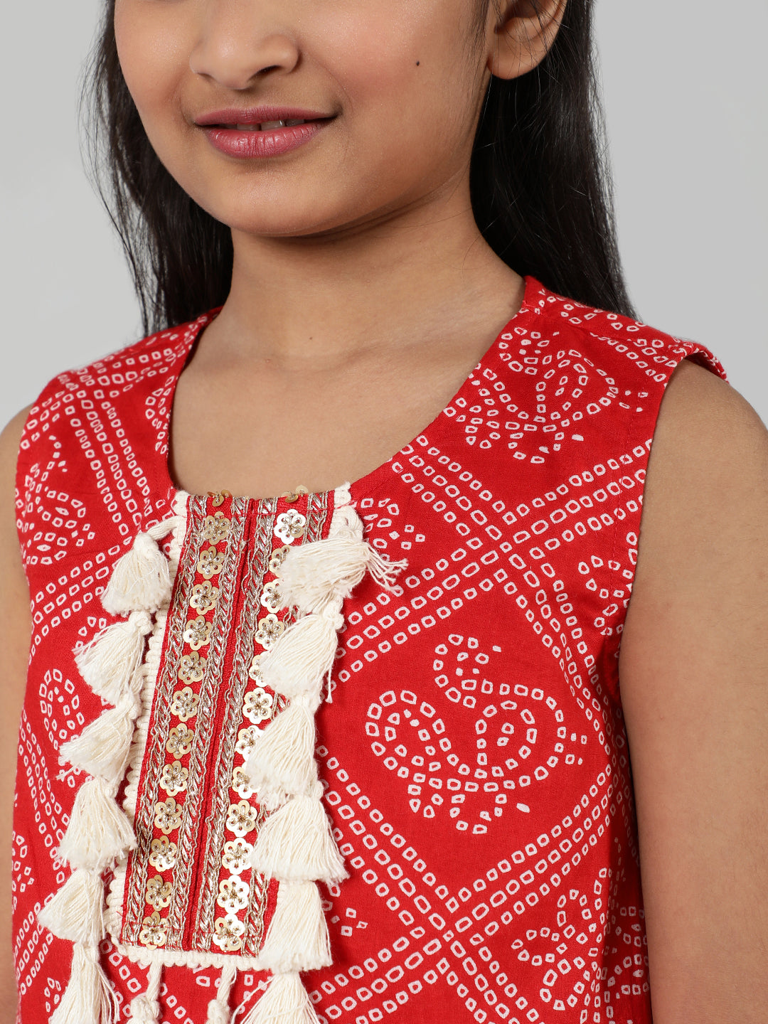 Red Printed Playsuit With Embroidery - Elganza