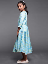 Turquoise Blue Bandhani Print Flared Dress - Elganza