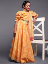 Yellow Printed Lehenga Choli With Dupatta Set - Elganza