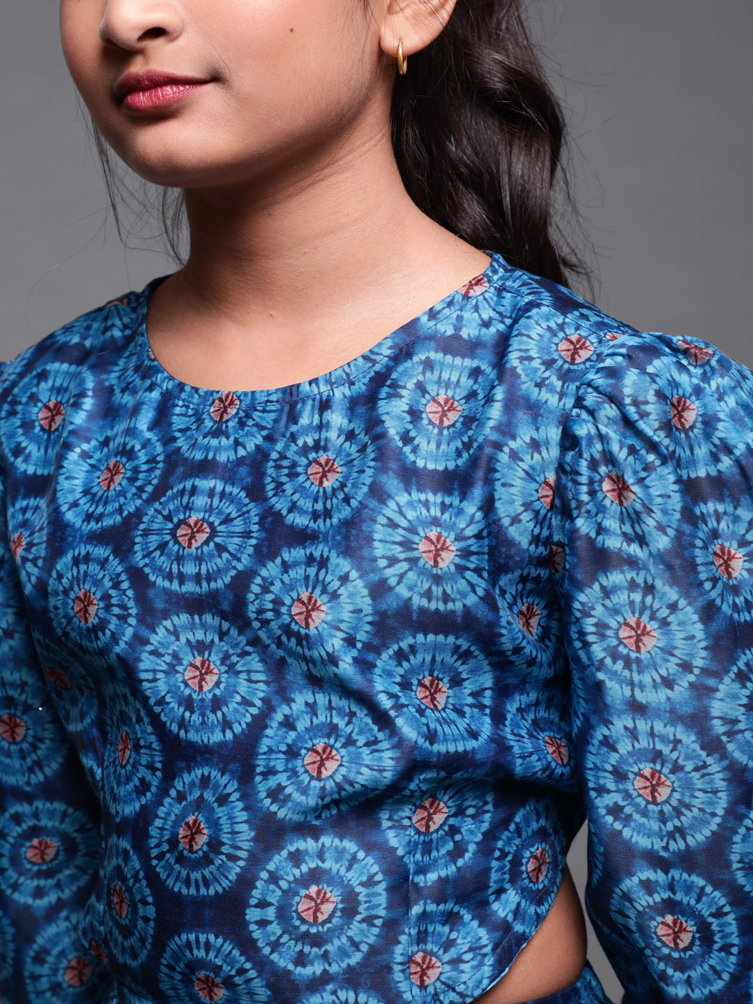 Blue Digital Print Cut-Out Skater Dress - Elganza