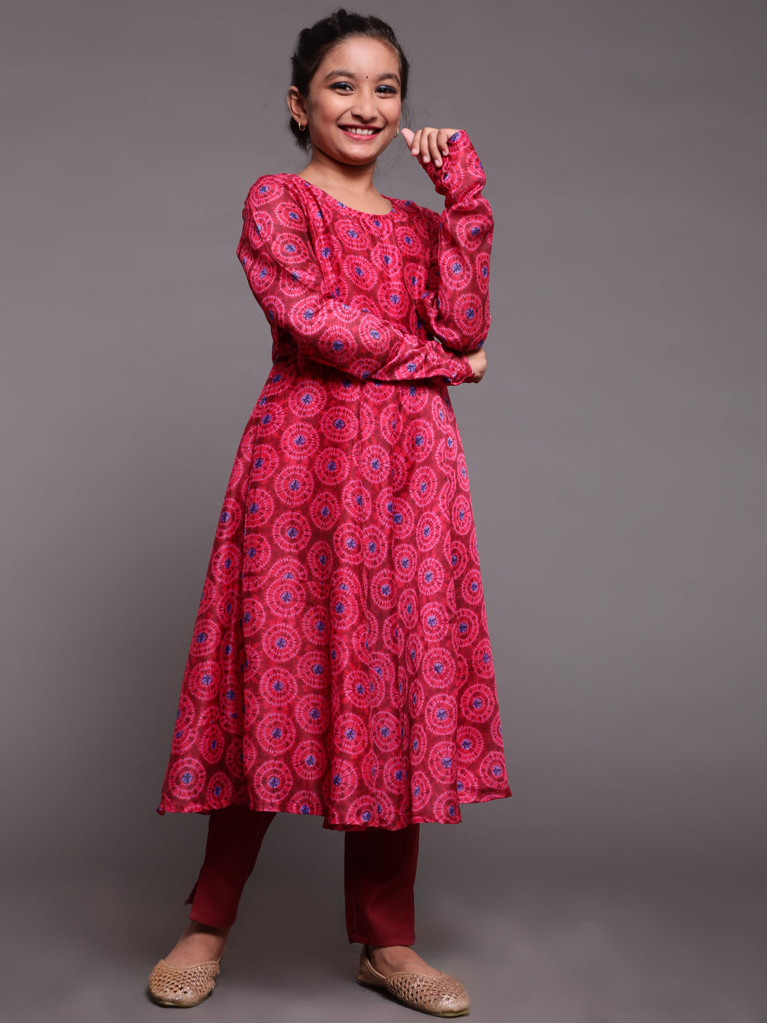 Magenta Digital Print Anarkali With Pant - Elganza