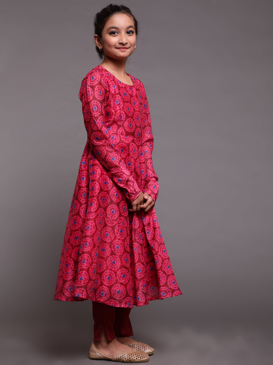Magenta Digital Print Anarkali With Pant - Elganza