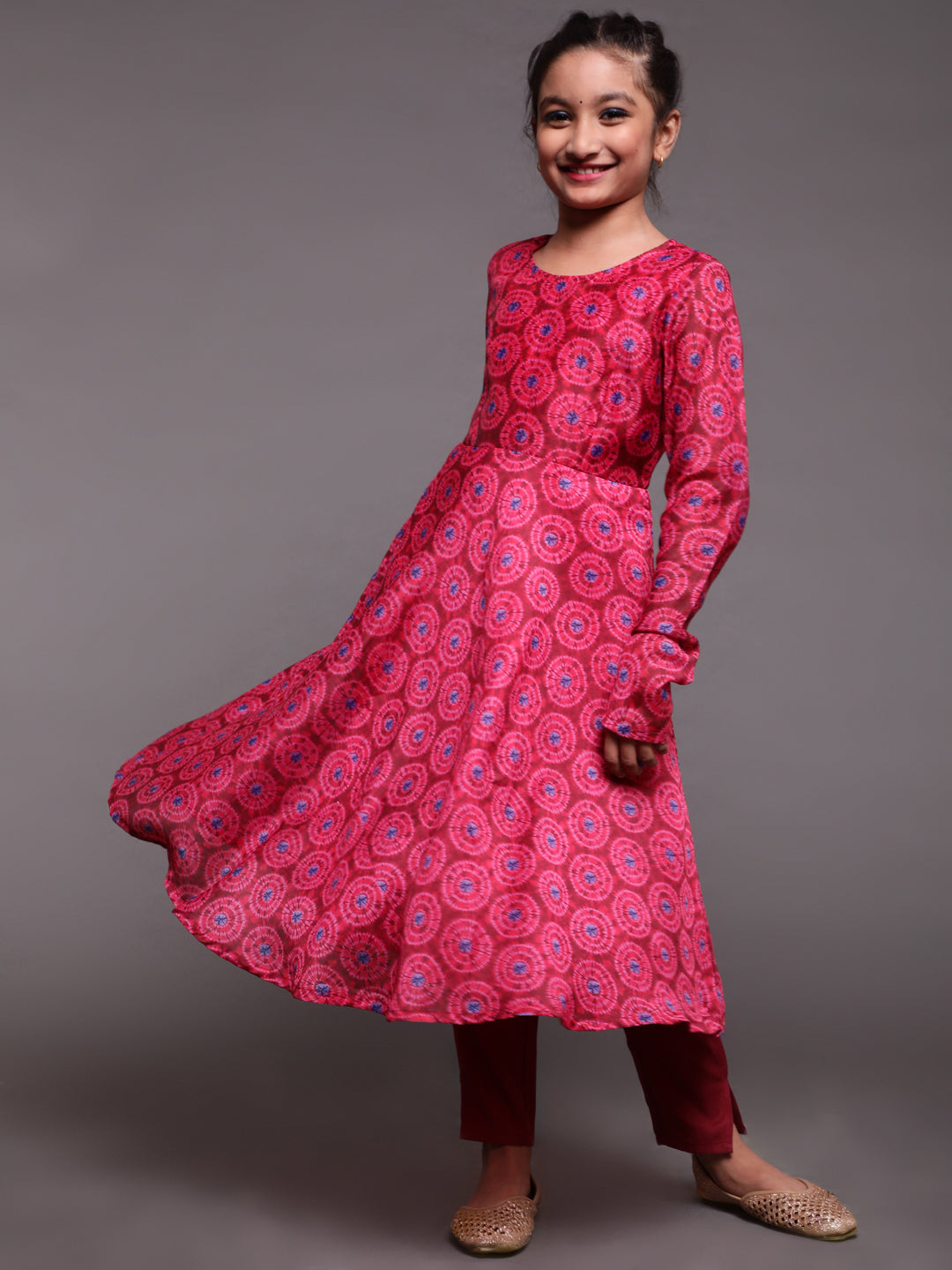 Magenta Digital Print Anarkali With Pant - Elganza