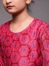 Magenta Digital Print Anarkali With Pant - Elganza