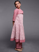 Mauve & White Floral Print Anakali Palazzo With Koti - Elganza