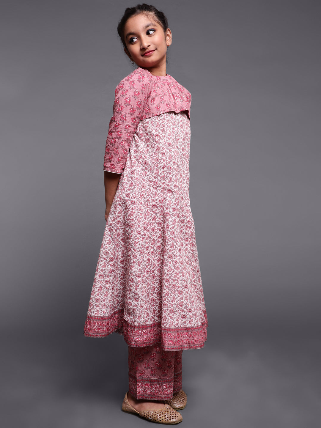 Mauve & White Floral Print Anakali Palazzo With Koti - Elganza