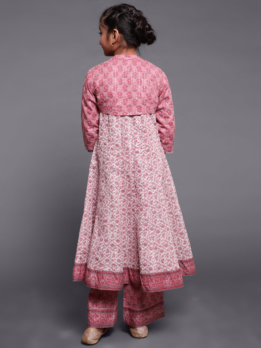 Mauve & White Floral Print Anakali Palazzo With Koti - Elganza