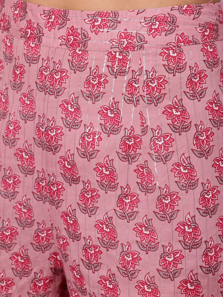 Mauve & White Floral Print Anakali Palazzo With Koti - Elganza