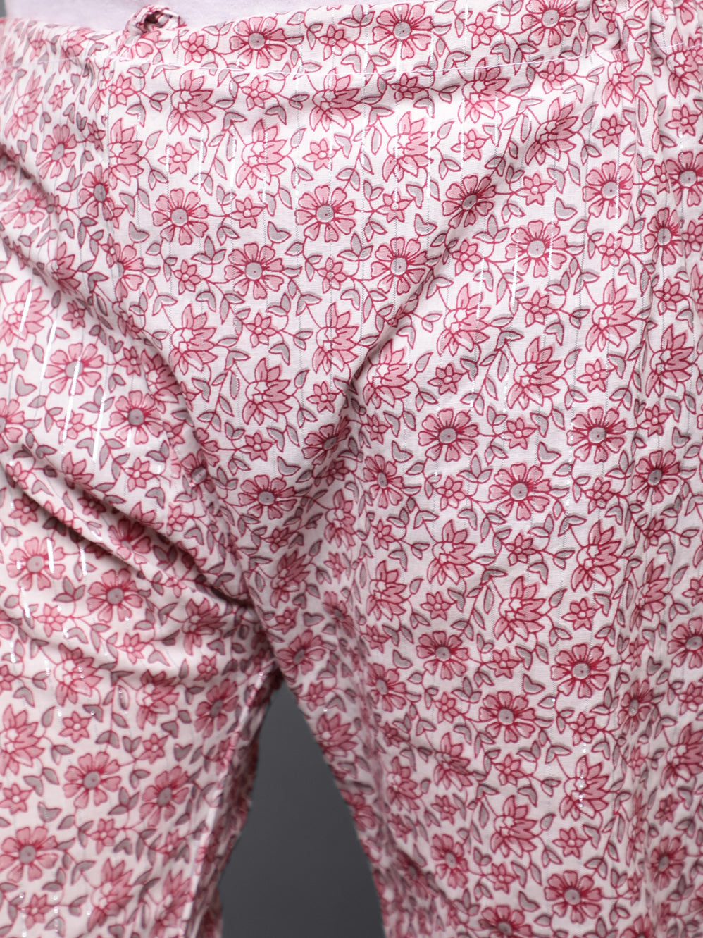 White & Mauve Floral Print Kurta Pyjama With Nehru Jacket - Elganza