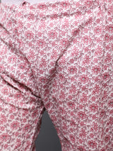 White & Mauve Floral Print Kurta Pyjama With Nehru Jacket - Elganza