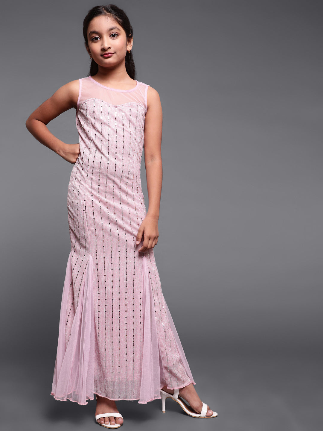 Pink Embellished Maxi Dress - Elganza