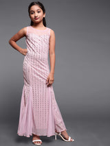 Pink Embellished Maxi Dress - Elganza