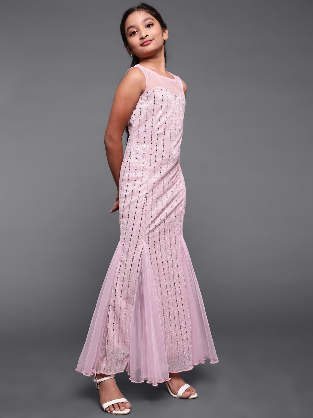 Pink Embellished Maxi Dress - Elganza
